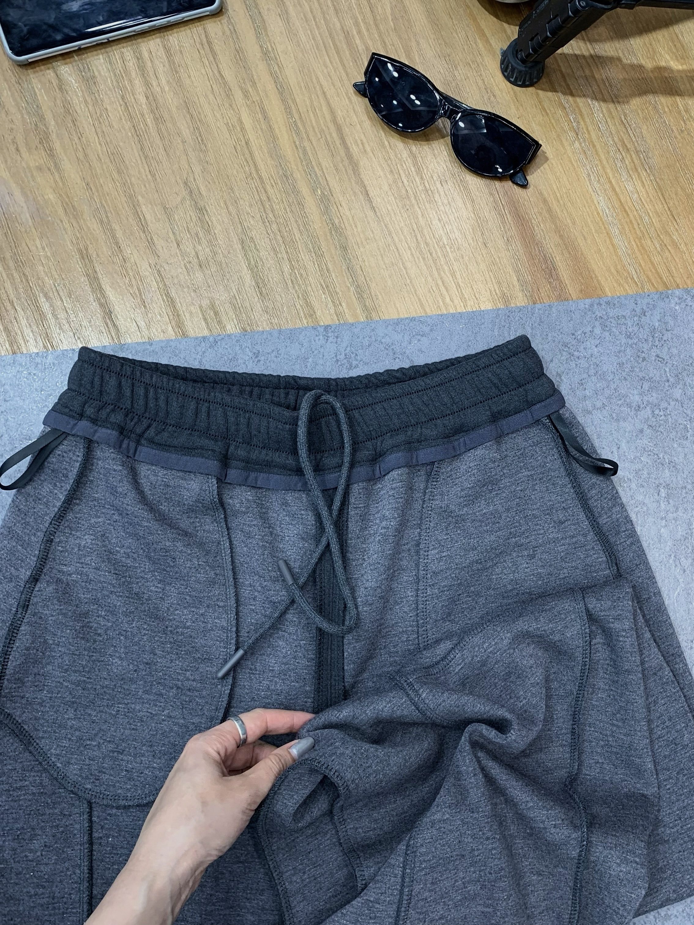 womens casual polyester wide leg joggers loose fabric sweatpants solid color long length with shearling waist with drawstring for weekend details 6