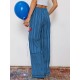 1pc Women'S Casual Striped Wide Leg Pants, Elastic Waist Loose Trousers with Pockets, Spring/Autumn Streetwear for Adults
