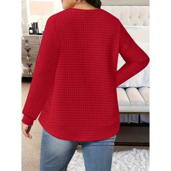 [Customer Favorite] Elegant Plus Size Solid Color Sweatshirt for Women - Crew Neck, Long Sleeve, Stretch Fabric, Machine Washable - Perfect for Fall/Winter