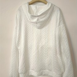 Plus Size Cozy Sweatshirt - Ultra-Comfortable Long Sleeve Henley Hooded Design with Premium Solid Jacquard Fabric - Designed for Womens Plus Sizes